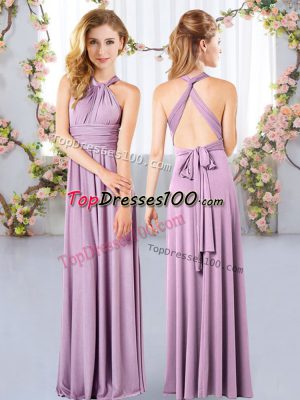 Floor Length Lavender Bridesmaid Dresses Chiffon Sleeveless Ruching