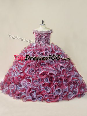 Lace Up Quince Ball Gowns Multi-color for Sweet 16 and Quinceanera with Beading and Ruffles Court Train