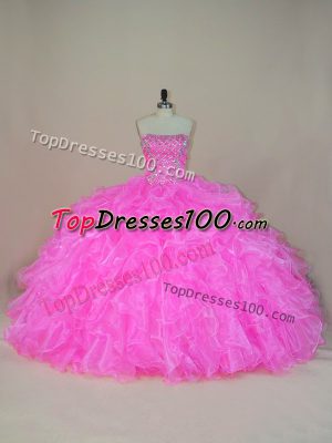 Vintage Ball Gowns Quinceanera Dress Pink Strapless Organza Sleeveless Floor Length Lace Up