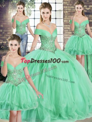 Dazzling Floor Length Apple Green Ball Gown Prom Dress Off The Shoulder Sleeveless Lace Up