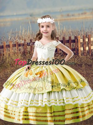 Satin Sleeveless Floor Length Little Girls Pageant Dress Wholesale and Embroidery