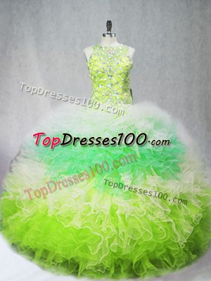 Floor Length Zipper Quinceanera Dress Multi-color for Sweet 16 and Quinceanera with Beading and Ruffles