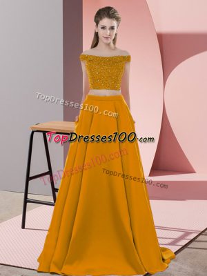 Custom Designed Beading Prom Dress Brown Backless Sleeveless Sweep Train