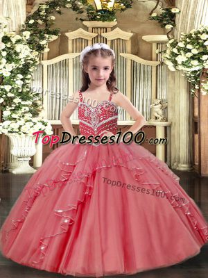 Hot Selling Sleeveless Lace Up Floor Length Beading and Ruffles Pageant Dress for Teens