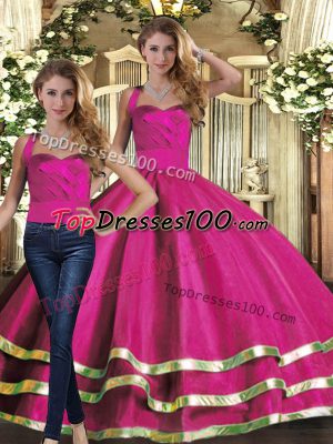 Fuchsia Sleeveless Ruffled Layers Floor Length 15th Birthday Dress