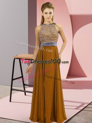 Fantastic Brown Prom Dresses Prom and Party with Beading Scoop Sleeveless Side Zipper