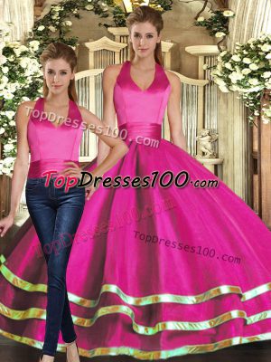 Floor Length Fuchsia Quince Ball Gowns Strapless Sleeveless Lace Up