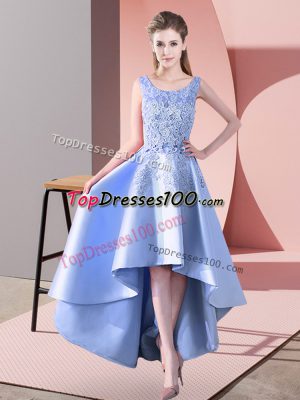 Custom Design Lavender Scoop Zipper Lace Dama Dress Sleeveless