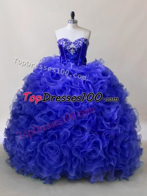 Charming Royal Blue Sleeveless Floor Length Ruffles and Sequins Lace Up Vestidos de Quinceanera