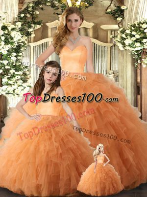 Lovely Orange Sleeveless Tulle Lace Up Quinceanera Dresses for Military Ball and Sweet 16 and Quinceanera