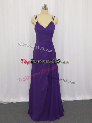 Floor Length Zipper Purple for Prom and Party and Military Ball with Ruching
