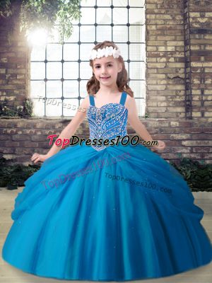 Blue Straps Lace Up Beading Pageant Dress Womens Sleeveless