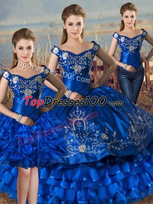 Satin and Organza Sleeveless Floor Length Sweet 16 Quinceanera Dress and Embroidery and Ruffled Layers