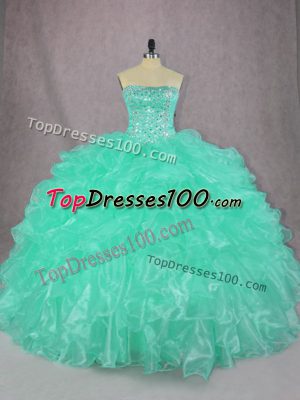 Floor Length Turquoise Ball Gown Prom Dress Strapless Sleeveless Lace Up
