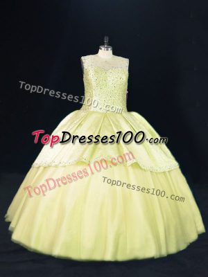 Customized Yellow Green Quince Ball Gowns Scoop Sleeveless Lace Up