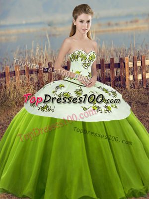 Tulle Sleeveless Floor Length 15 Quinceanera Dress and Embroidery and Bowknot