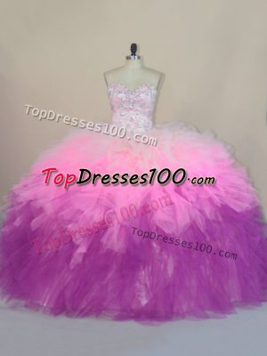 Pretty Brush Train Ball Gowns Ball Gown Prom Dress Multi-color Sweetheart Tulle Sleeveless Lace Up