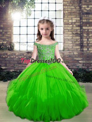 Tulle Sleeveless Floor Length Kids Pageant Dress and Beading