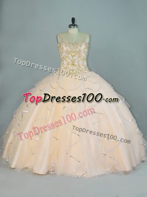 Colorful Champagne Sleeveless Beading and Ruffles Floor Length Sweet 16 Dresses