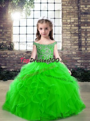 Enchanting Sleeveless Lace Up Floor Length Beading Kids Pageant Dress