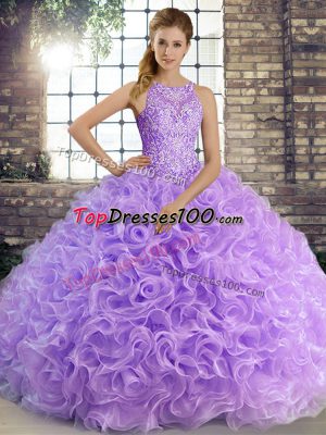 Latest Beading Quinceanera Gowns Lavender Lace Up Sleeveless Floor Length