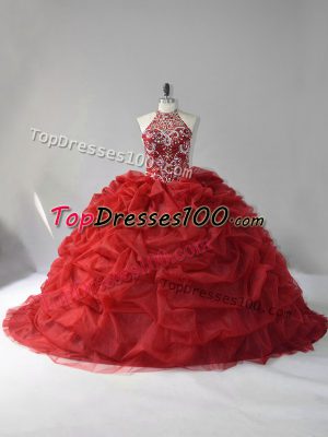 Lace Up Quinceanera Dresses Wine Red for Sweet 16 and Quinceanera with Beading and Pick Ups Court Train