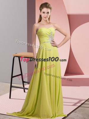 Yellow Green Lace Up Sweetheart Beading Evening Dress Chiffon Sleeveless
