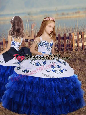 Nice Long Sleeves Embroidery and Ruffled Layers Lace Up Little Girls Pageant Dress