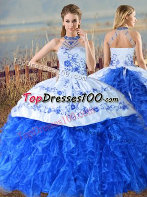 Top Selling Sleeveless Court Train Lace Up Embroidery and Ruffles 15th Birthday Dress
