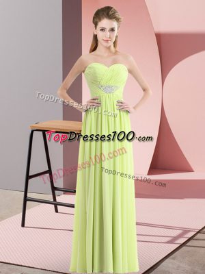 Customized Yellow Green Chiffon Zipper Prom Gown Sleeveless Floor Length Beading