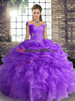 Lavender Off The Shoulder Neckline Beading and Ruffles and Pick Ups Quinceanera Dress Sleeveless Lace Up