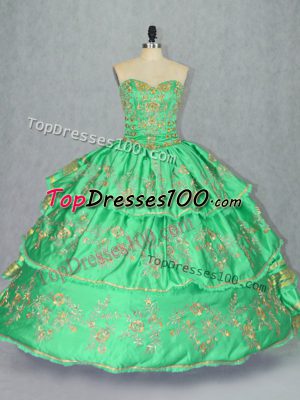 Luxurious Green Lace Up Sweetheart Embroidery and Ruffled Layers Quinceanera Dresses Satin and Organza Sleeveless