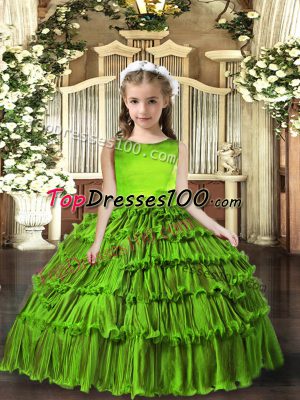 Olive Green Little Girls Pageant Dress Wholesale Party and Sweet 16 and Wedding Party with Ruffled Layers Scoop Sleeveless Lace Up