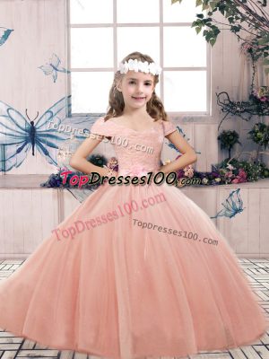 Custom Made Off The Shoulder Sleeveless Tulle Child Pageant Dress Lace and Belt Lace Up