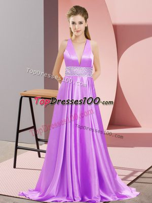 Pretty Lavender V-neck Neckline Beading Prom Party Dress Sleeveless Backless