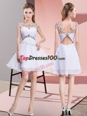 Luxurious White Sleeveless Chiffon Backless Evening Dress for Prom and Party and Military Ball