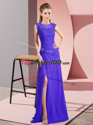Edgy Bateau Sleeveless Prom Evening Gown Floor Length Beading Purple Chiffon