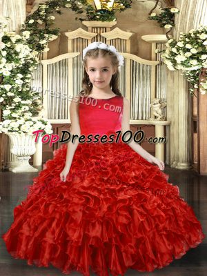 Custom Design Ruffles Pageant Dress Red Backless Sleeveless Floor Length