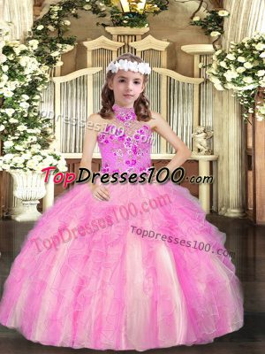Halter Top Sleeveless Lace Up Girls Pageant Dresses Lilac Tulle
