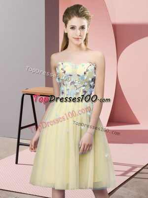 Enchanting Empire Bridesmaid Gown Yellow Sweetheart Tulle Sleeveless Knee Length Lace Up