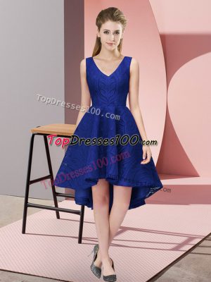 Royal Blue Sleeveless Lace High Low Quinceanera Court Dresses