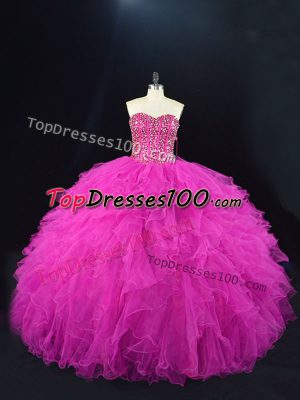 Fuchsia Sleeveless Tulle Lace Up 15 Quinceanera Dress for Sweet 16 and Quinceanera