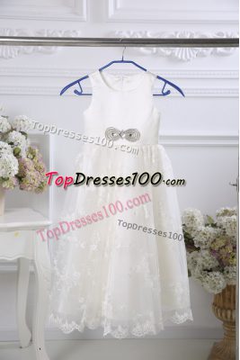 On Sale White Scoop Neckline Beading and Lace Flower Girl Dress Sleeveless Zipper