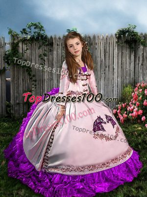 Unique Sweep Train Ball Gowns Pageant Gowns For Girls White Straps Satin and Organza Sleeveless Lace Up
