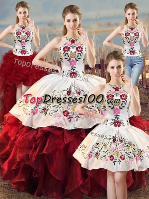 Noble Halter Top Sleeveless Organza Sweet 16 Quinceanera Dress Embroidery and Ruffles Lace Up