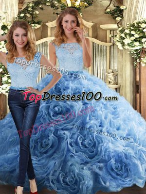 Floor Length Zipper Sweet 16 Dress Baby Blue for Military Ball and Sweet 16 and Quinceanera with Lace