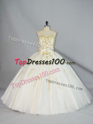 Floor Length Lace Up Quinceanera Gown Champagne for Sweet 16 and Quinceanera with Beading
