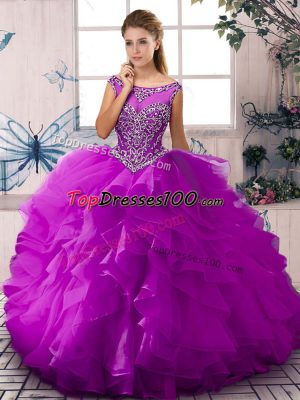 Custom Designed Floor Length Zipper Quinceanera Gown Purple for Sweet 16 and Quinceanera with Beading and Ruffles
