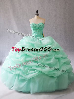 Sweetheart Sleeveless Organza Ball Gown Prom Dress Beading and Pick Ups Lace Up