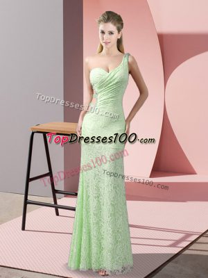 Column/Sheath Lace One Shoulder Sleeveless Beading and Lace Floor Length Criss Cross Evening Dress
